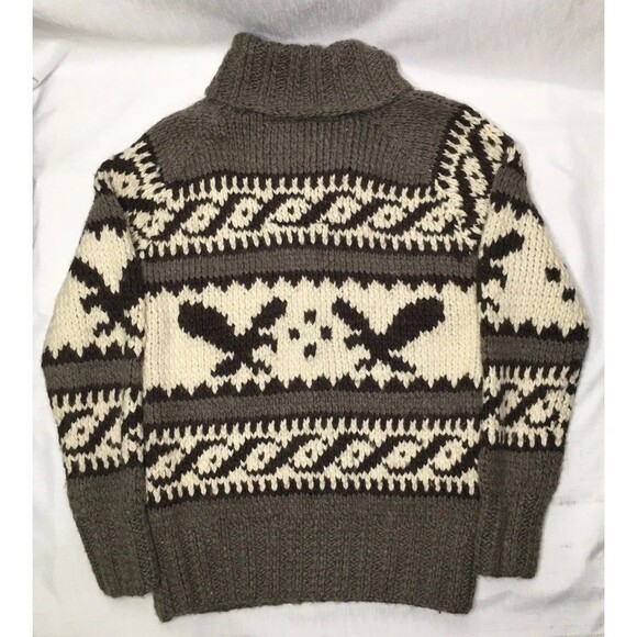 American Eagle Sweater Chowichan Style Chunky Knit Wool Cowl Shawl Collar Mens L - Picture 8 of 11